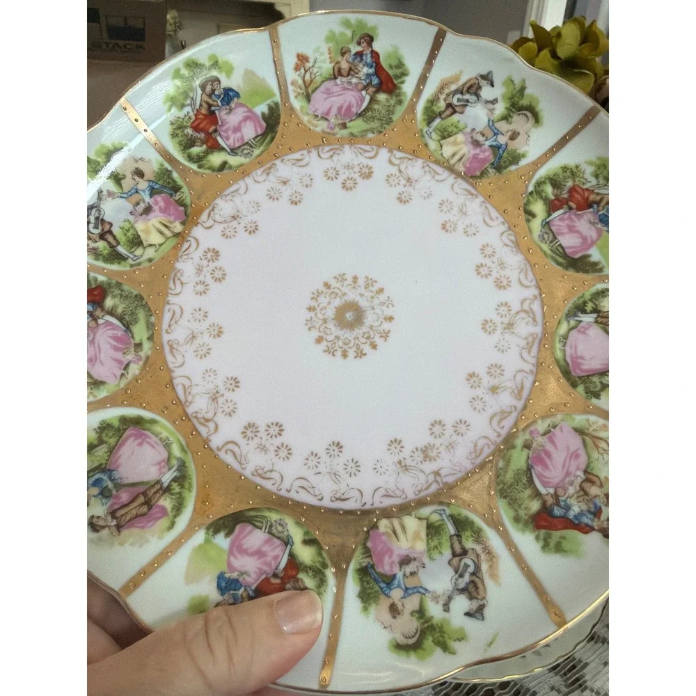 Vintage Royal Vienna Style Courting Couple Cabinet Plate Gold Gilt Pink Luster